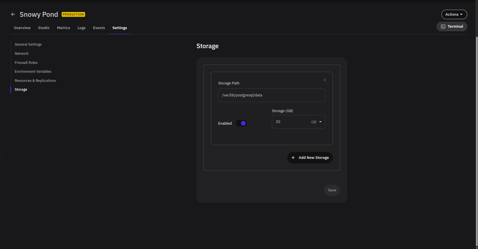 Storage Settings
