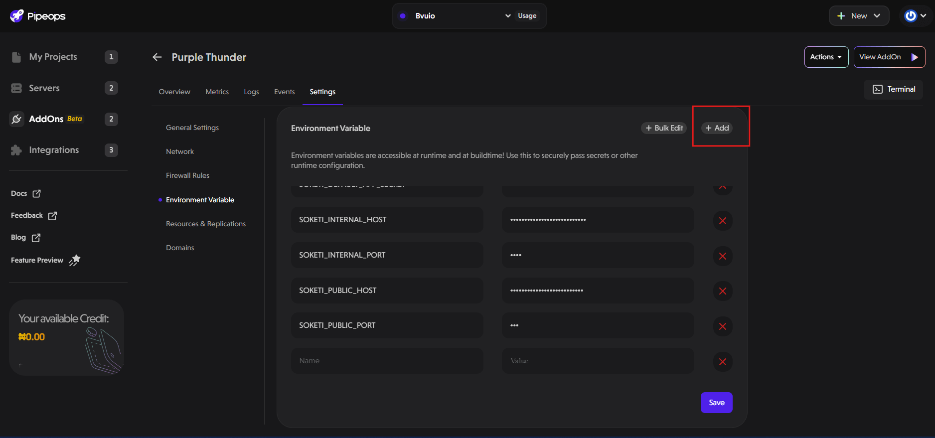add-on Env Add Button