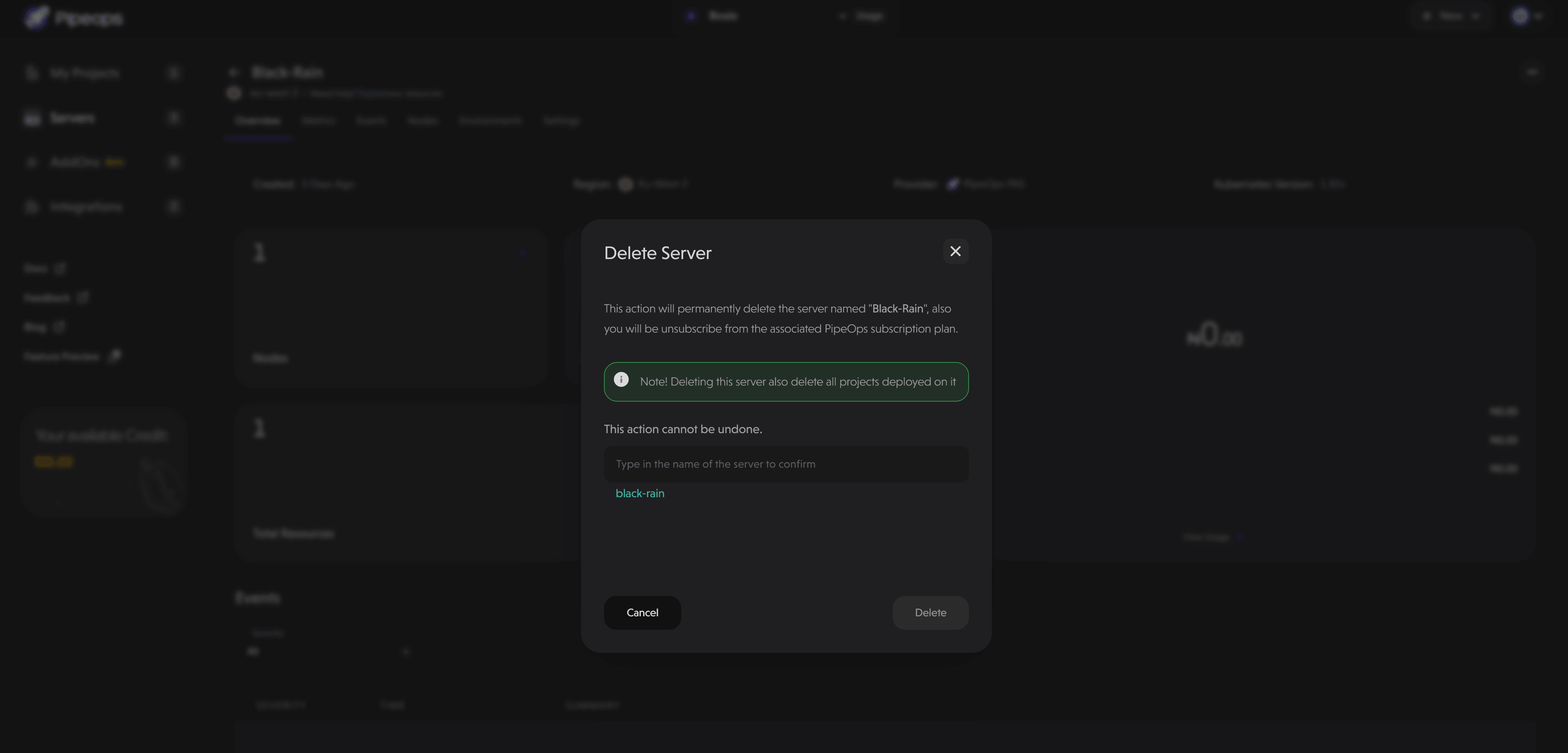 Confirm Server Deletion