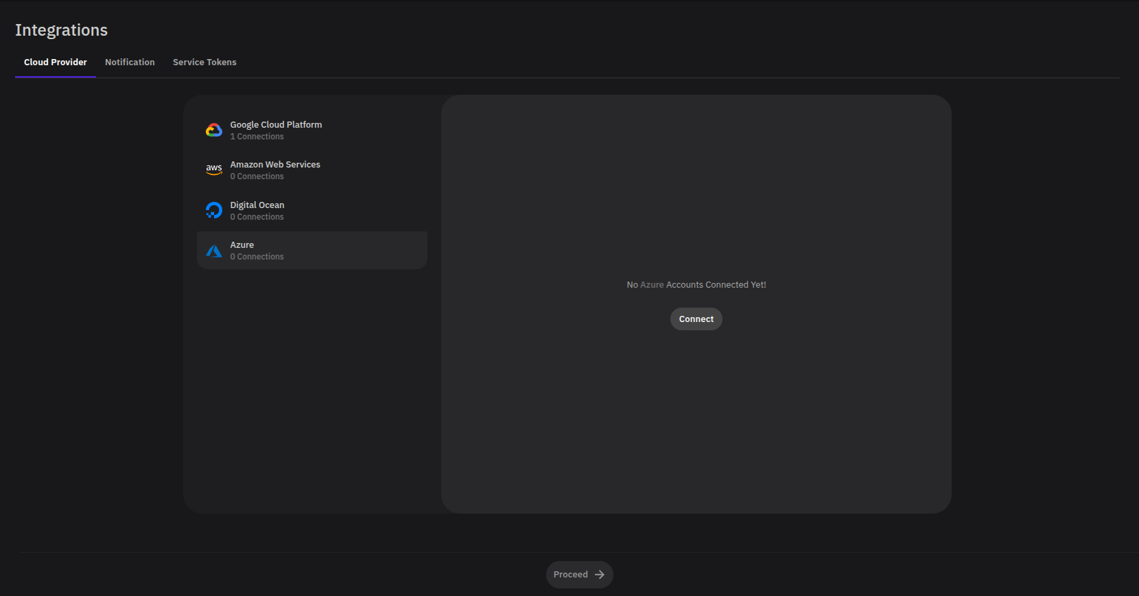 Connect Azure Cloud modal showing setup instructions
