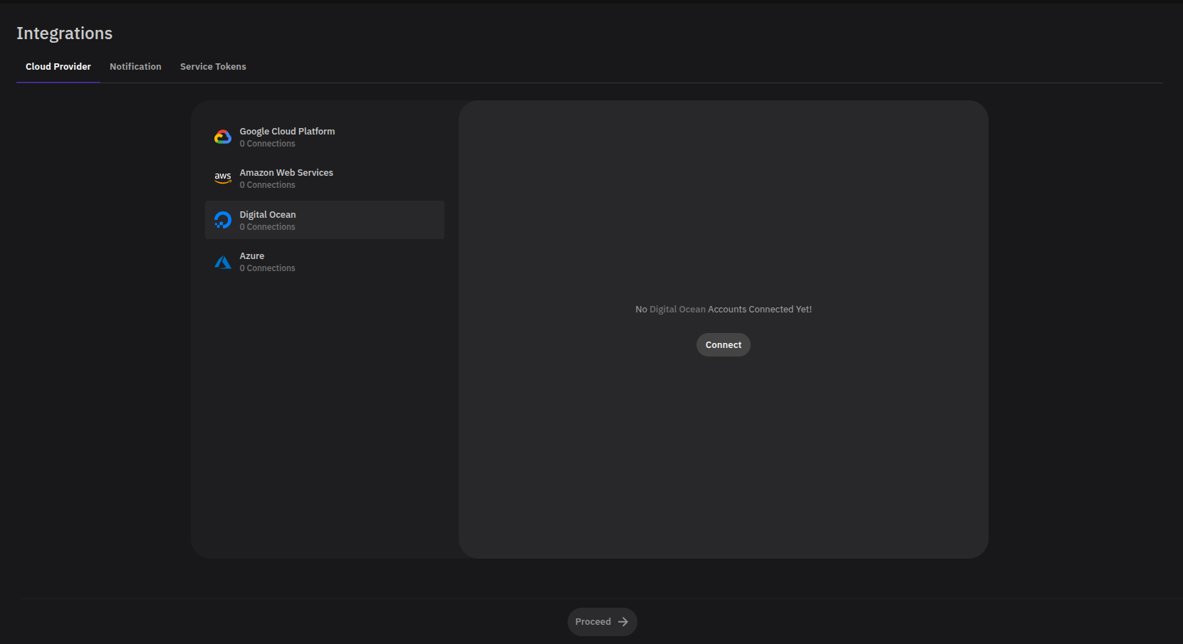 DigitalOcean selected from the list of CSP's