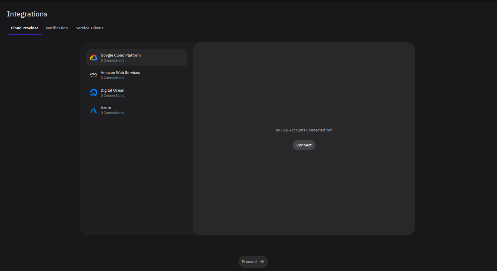 Integrations Page With GCP selected