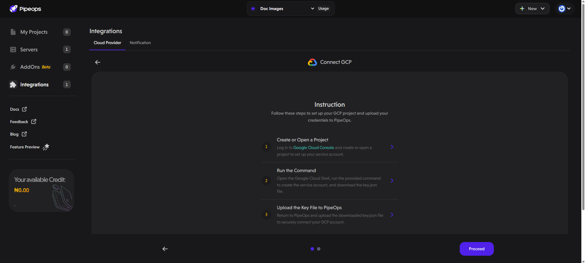 GCP Instruction Screen