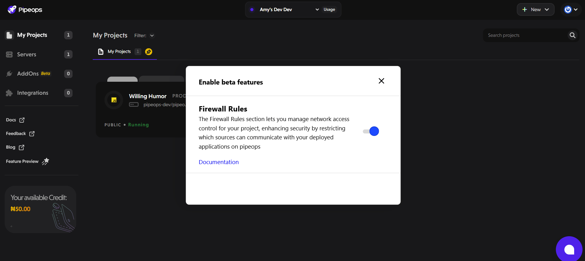Firewall Rules Toggle