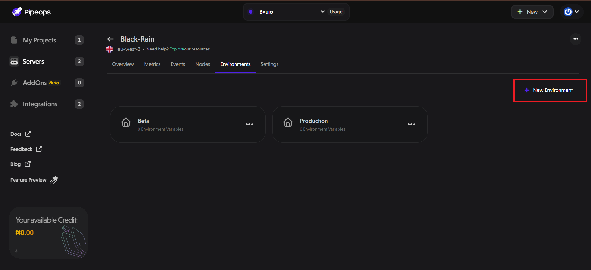 New Environment Button
