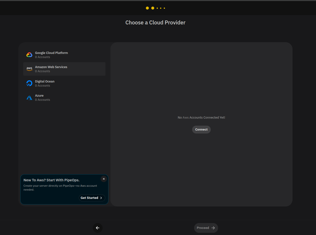 Cloud provider selection page