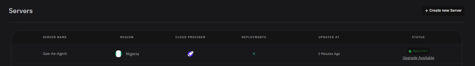 BYOS Server List Page
