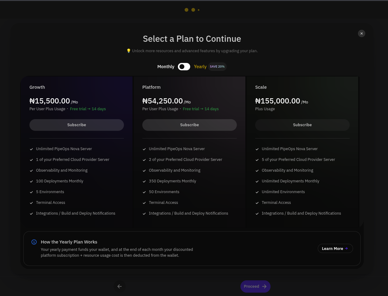 Select a Plan modal