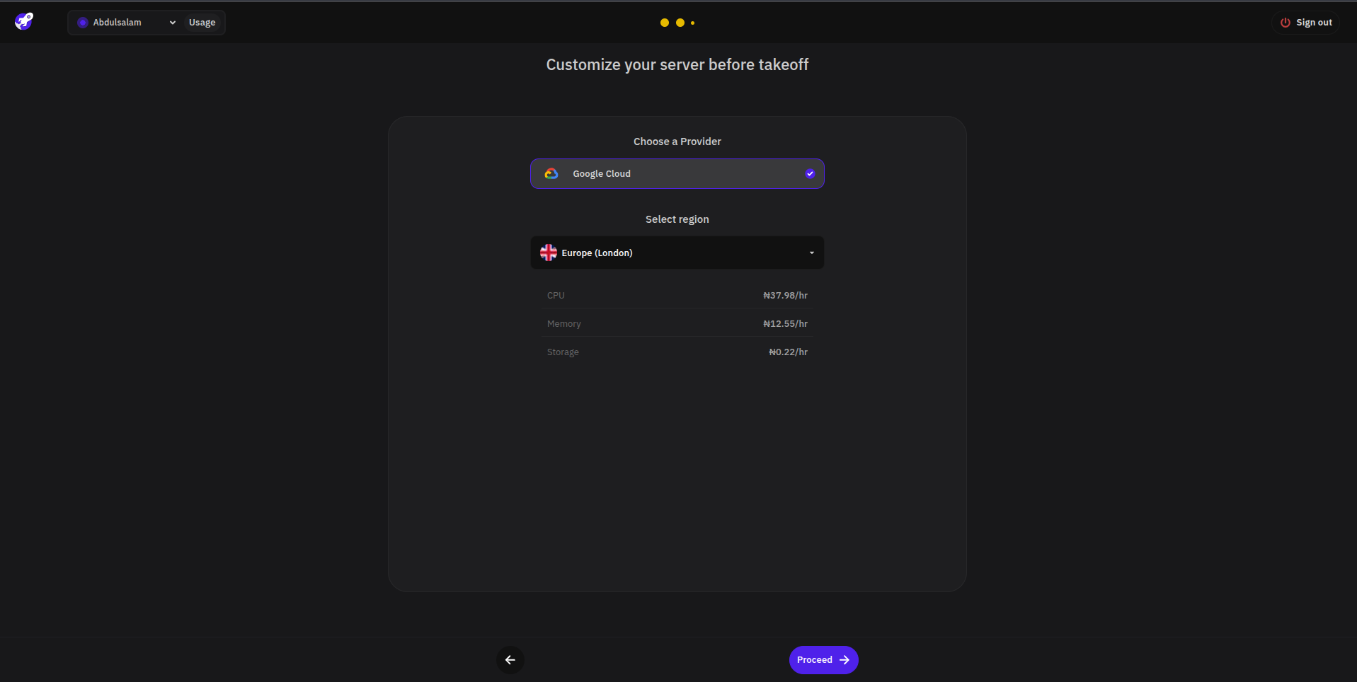 Server customization page