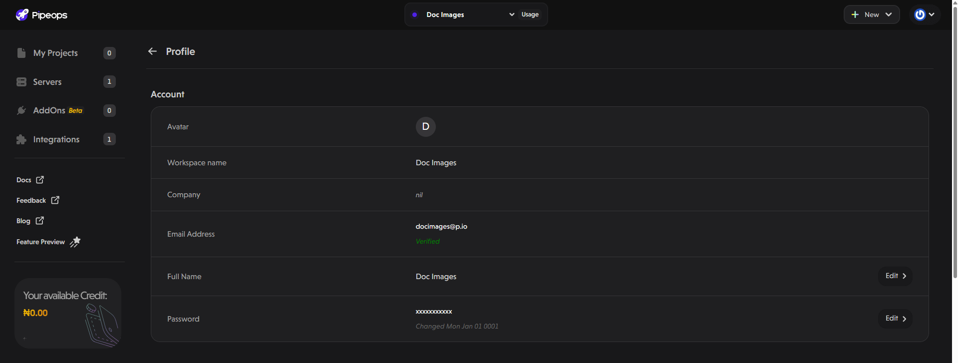 Profile Page Account Section