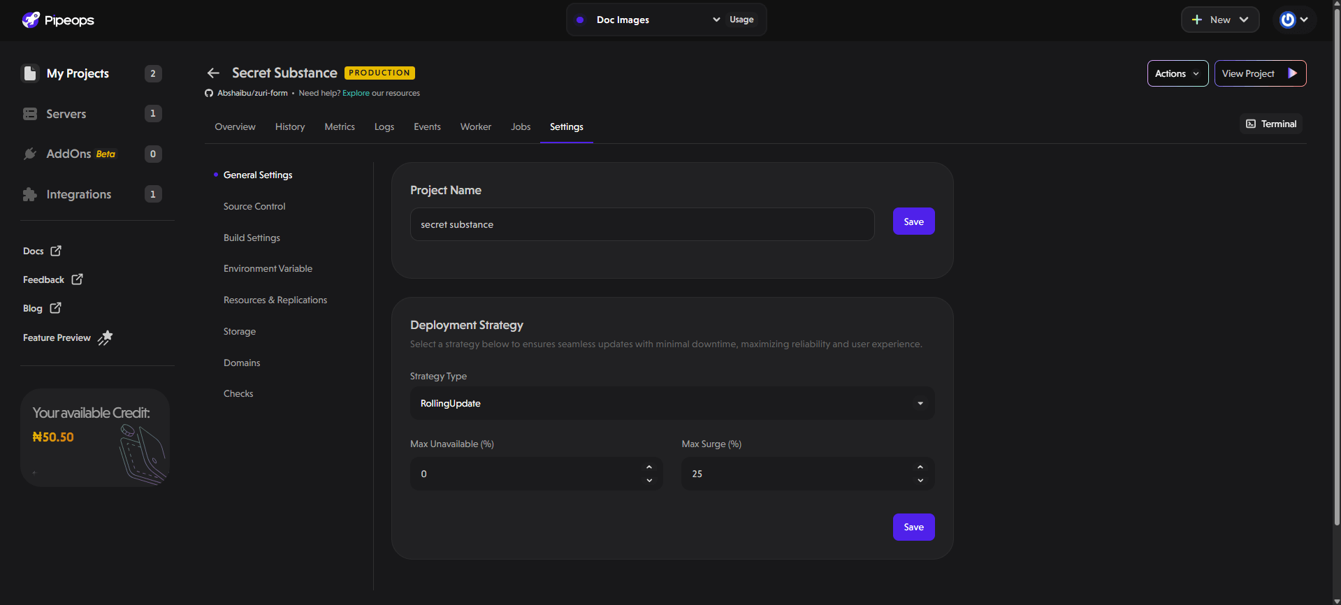 Project General Settings