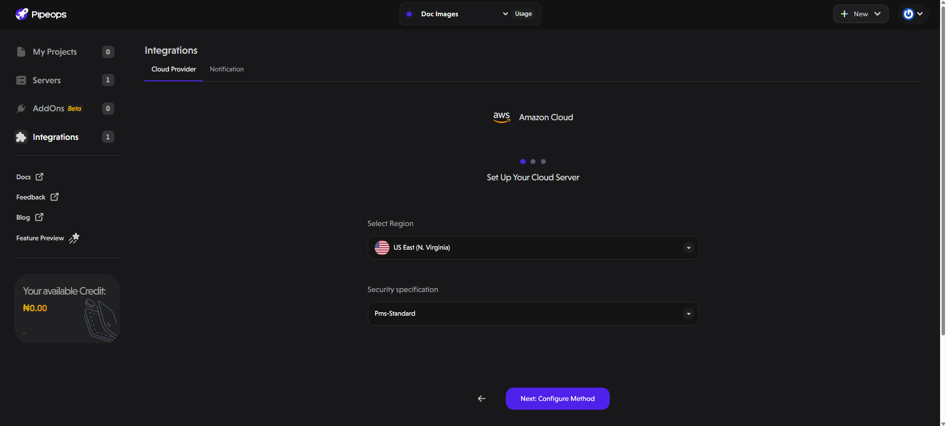 Region and Specification Page