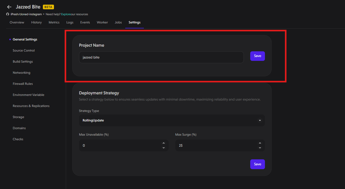 Custom domain renamed Screenshot