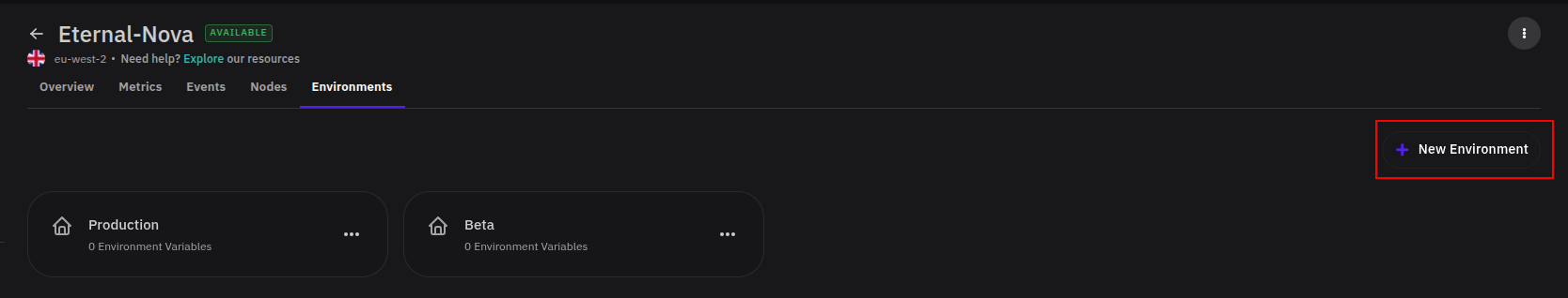 New Environment button